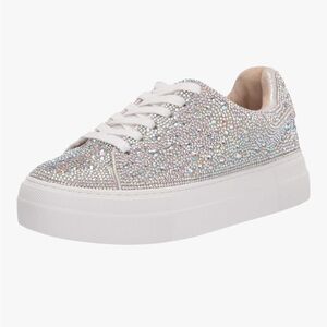 Betsey Johnson Silver White Glitter Sneakers